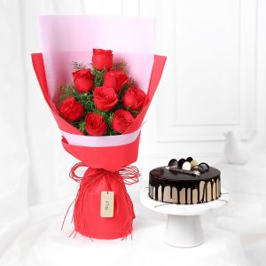 8 Red Roses with Choco Cream Cake Combo