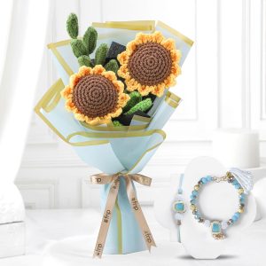 Crochet Sunflower Rakhi Gift with Pearl Rakhi Charm