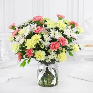 Daisies N Carnations Vibrant Jar Arrangement