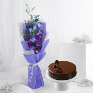 Enchanting Orchid Bouquet N Truffle Cake