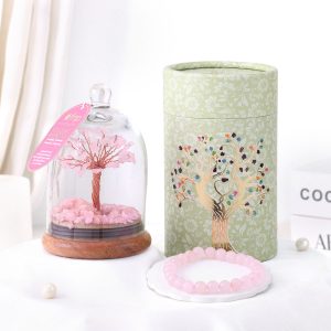 Love Healing Rose Quartz Wish Tree N Bracelet Set