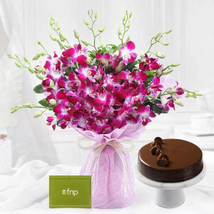 Luxe Love Orchids Bouquet Truffle Cake