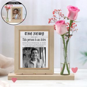 Personalised Photo Frame With Blushing Roses For Aries