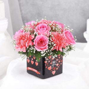 Pink Roses And Carnations In Love You Sticker Vase