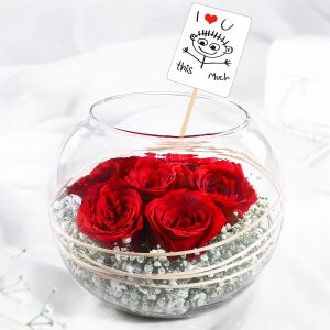 Romantic Red Roses in Fish Glass Vase