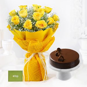 Sunshine Delivered Roses Bouquet Truffle Cake