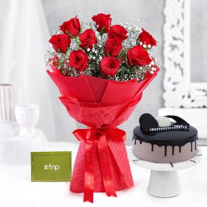 Timeless Love Red Roses Bouquet Chocolate Cake